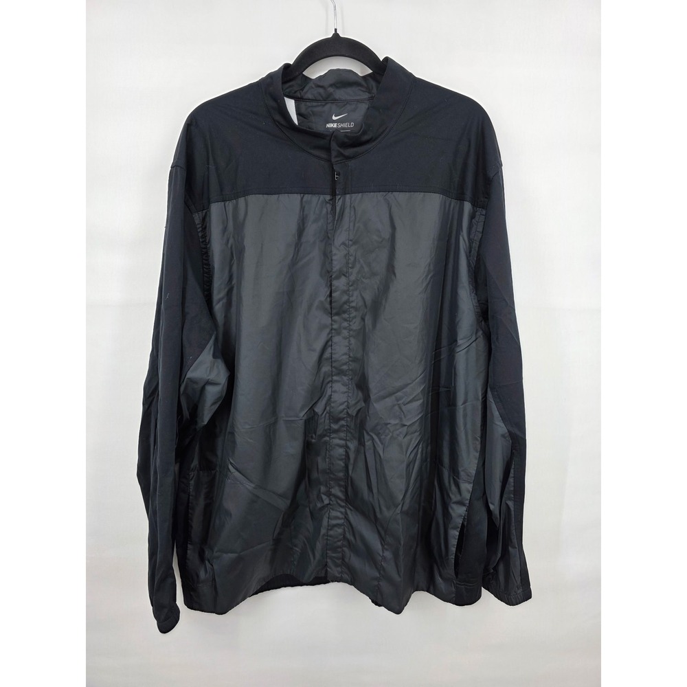 Nike Shield Mens Golf Jacket Black Full Zip Windbreaker XXL Mock Neck Reflective
